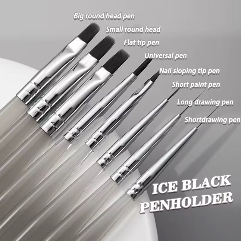 Ice Black Nail Manicure Brush Set - 8 pcs