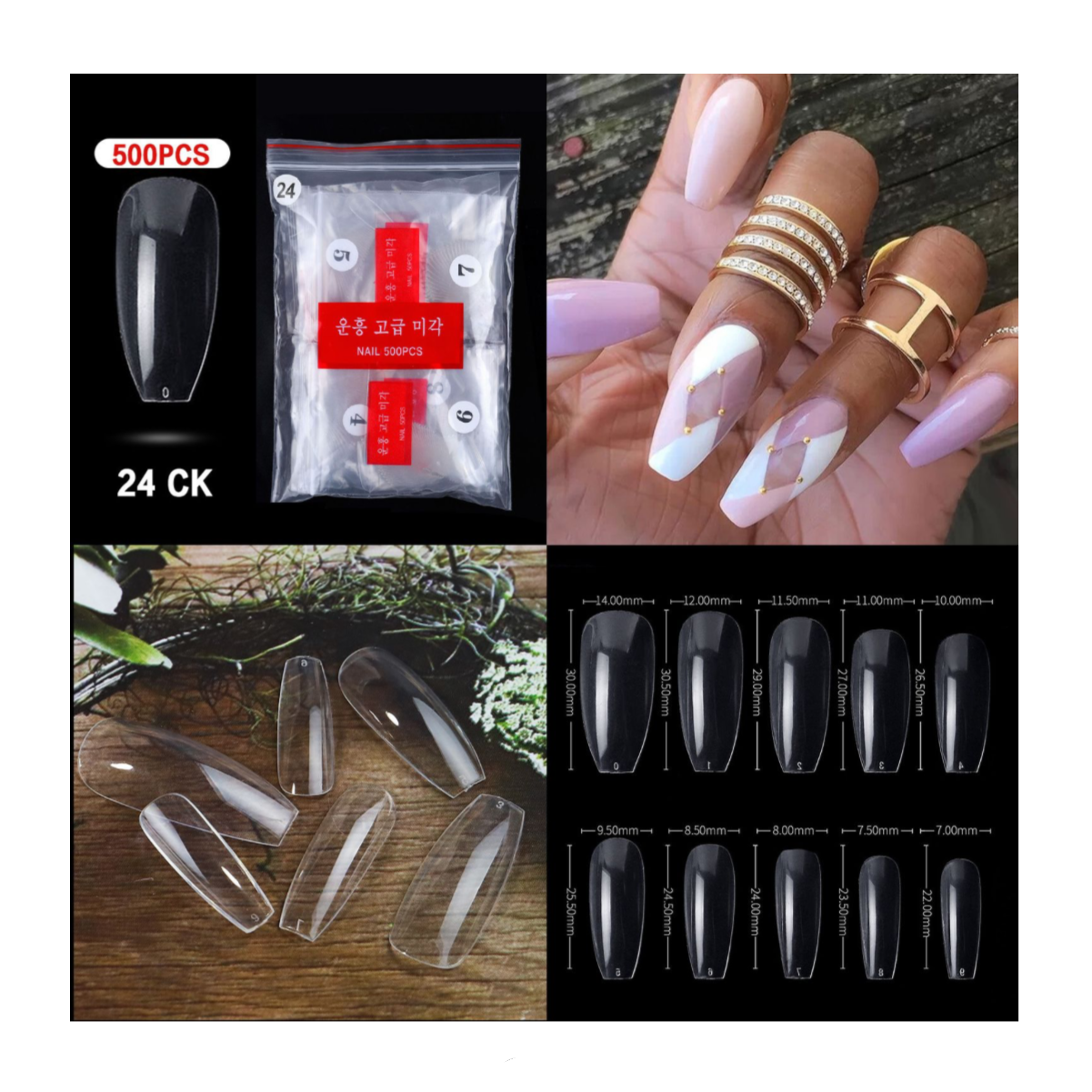 Coffin Full Cover Nail Tips - 500 pcs Bag