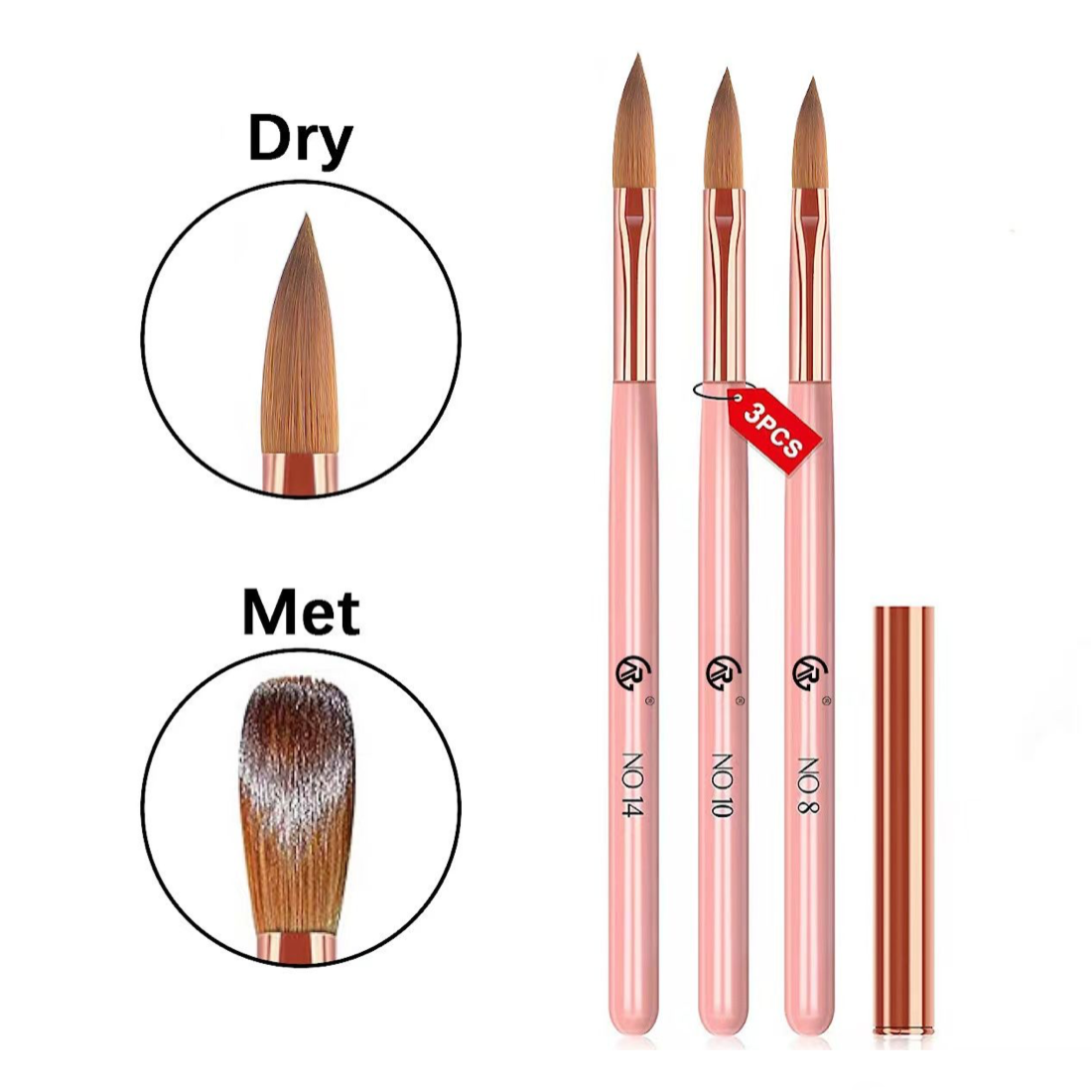 PINK ACRYLIC BRUSH SET - 3 PCS