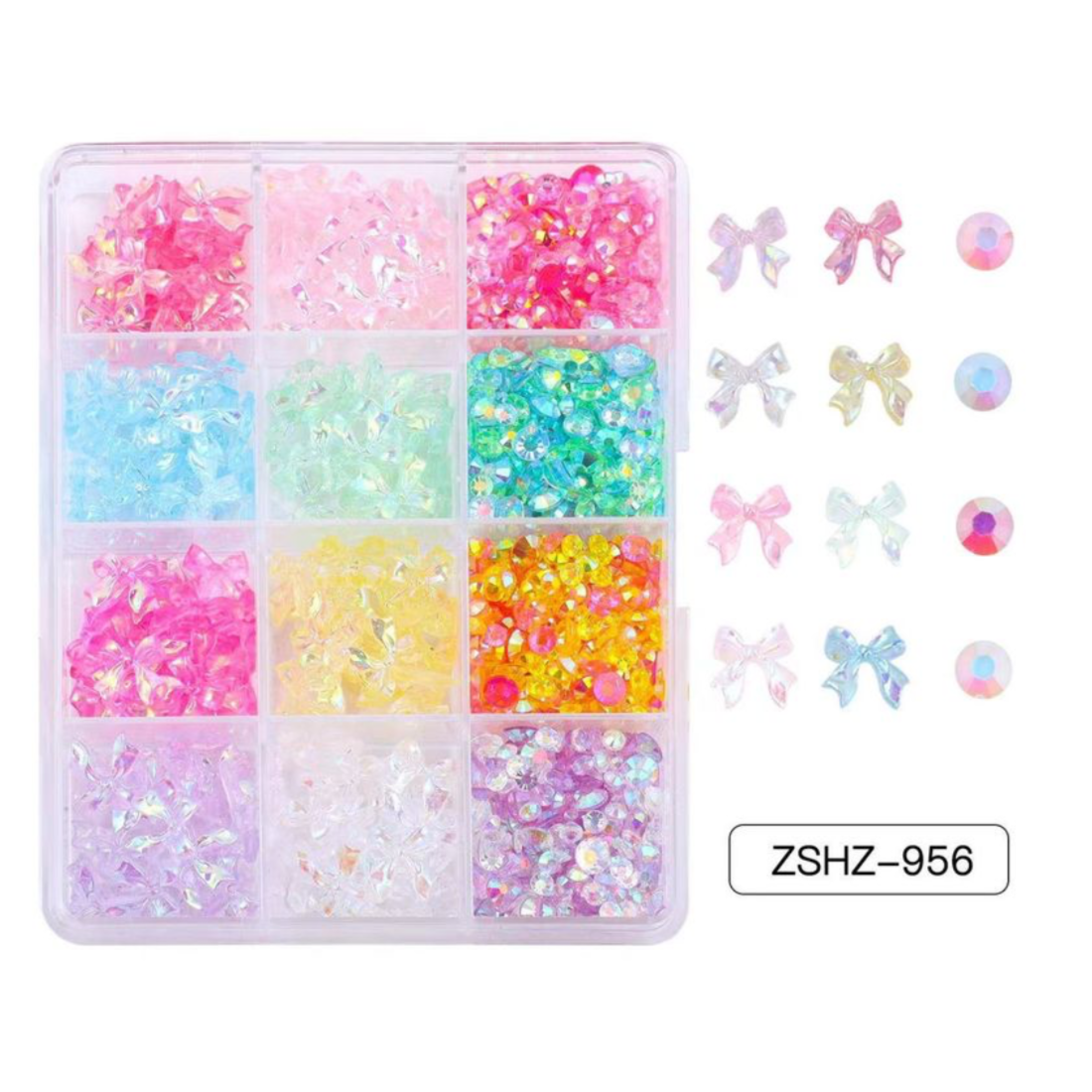 12 grids box Bows & Pearls Nail Decorations - ZSHZ-956