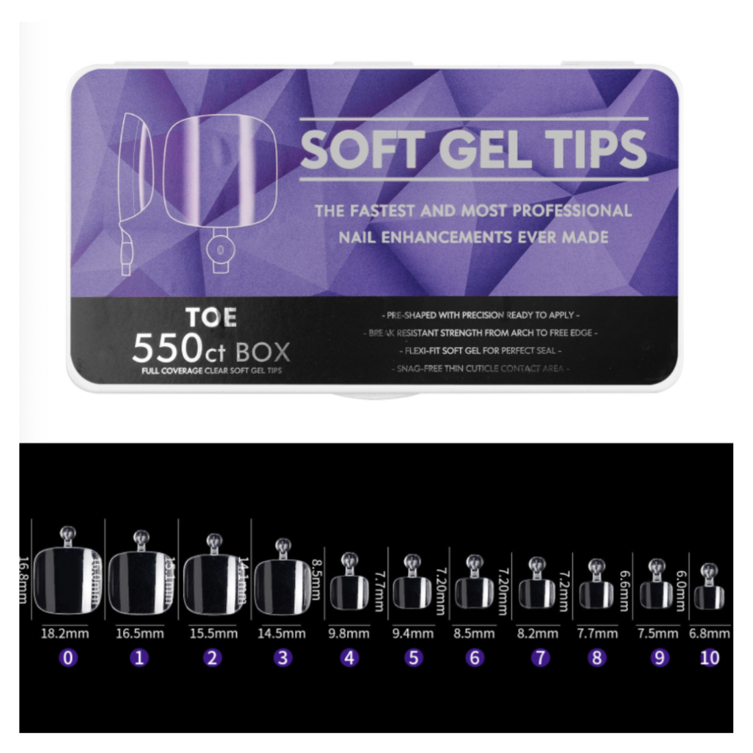 FULL COVER SOFT GEL TOE TIPS - CLEAR - 550PCS