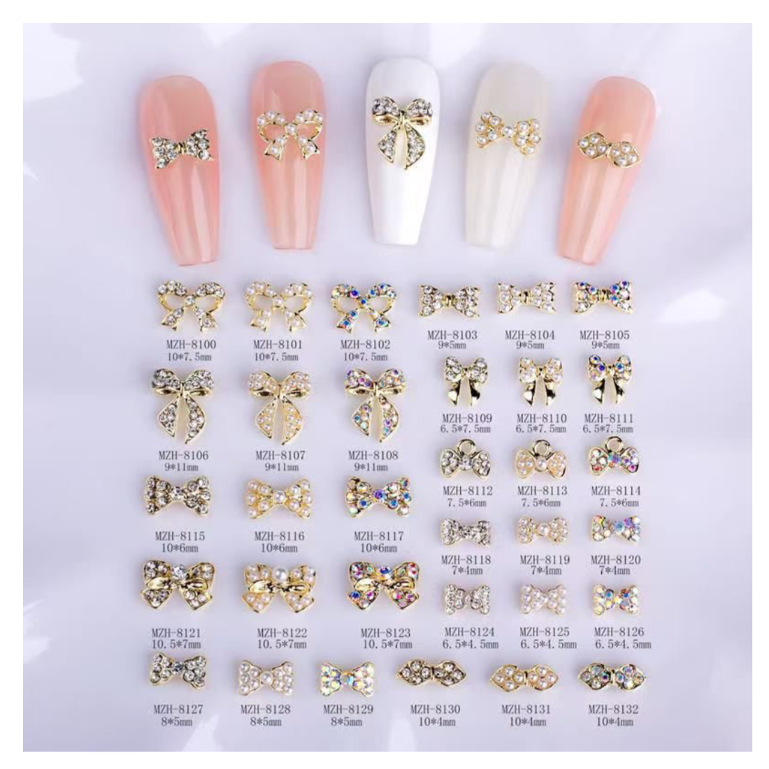 Bow Rhinestones Nail Art - 5 pcs