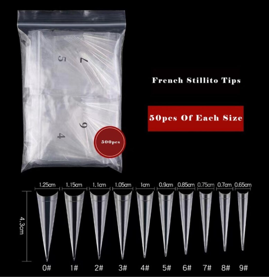 French Stiletto Clear Tips - 500pcs