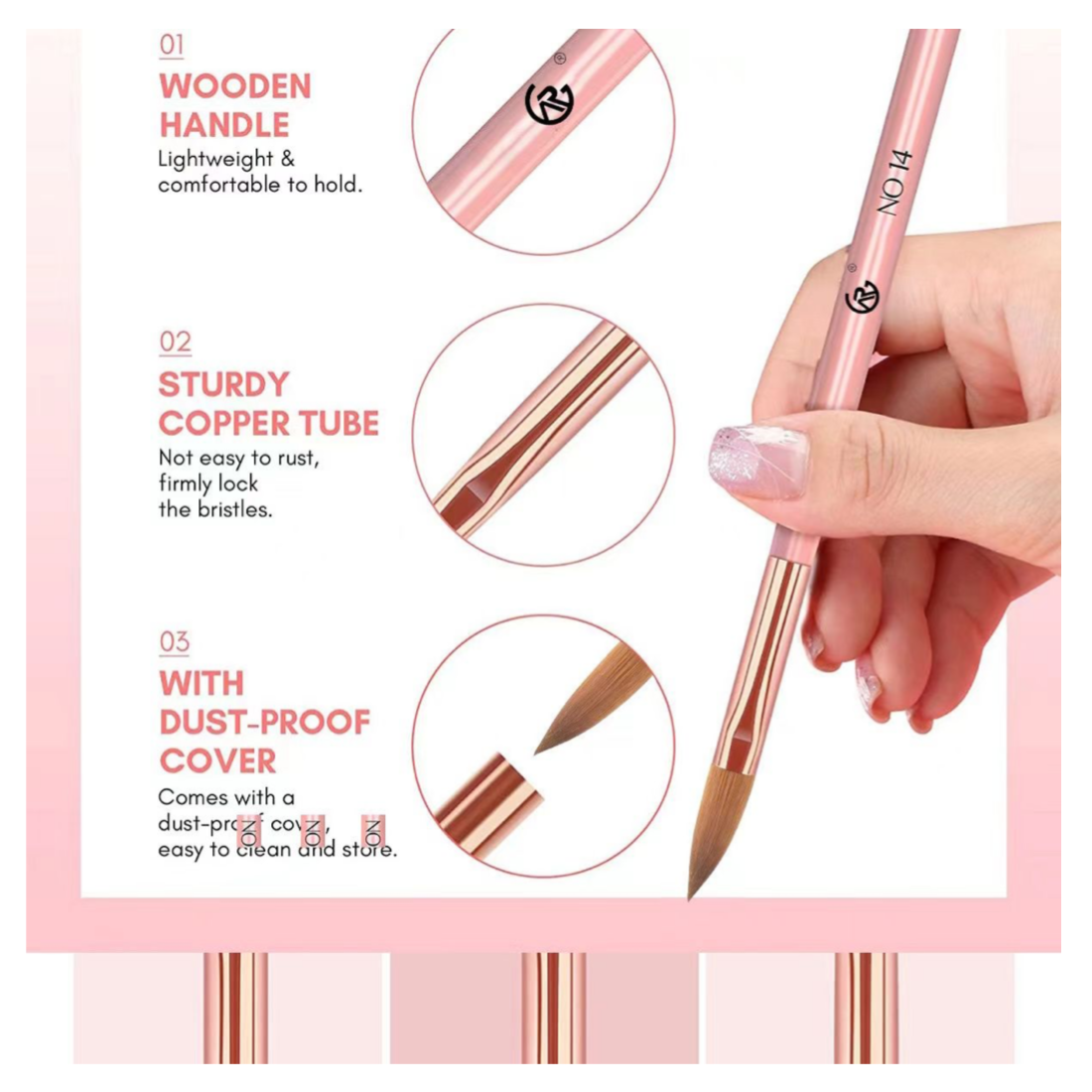PINK ACRYLIC BRUSH SET - 3 PCS
