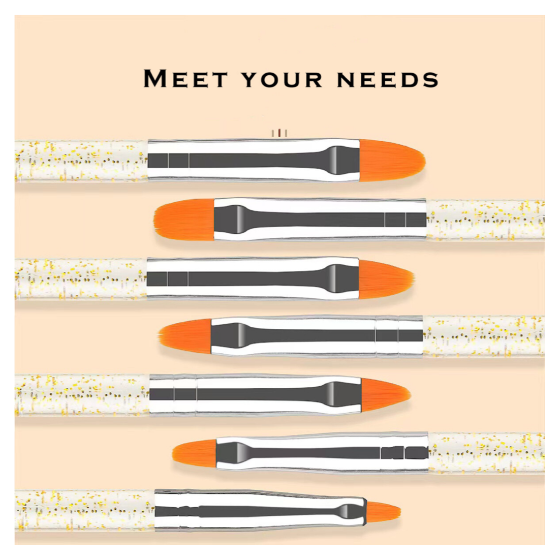 7 pcs Gold Glitter Gel Brush set