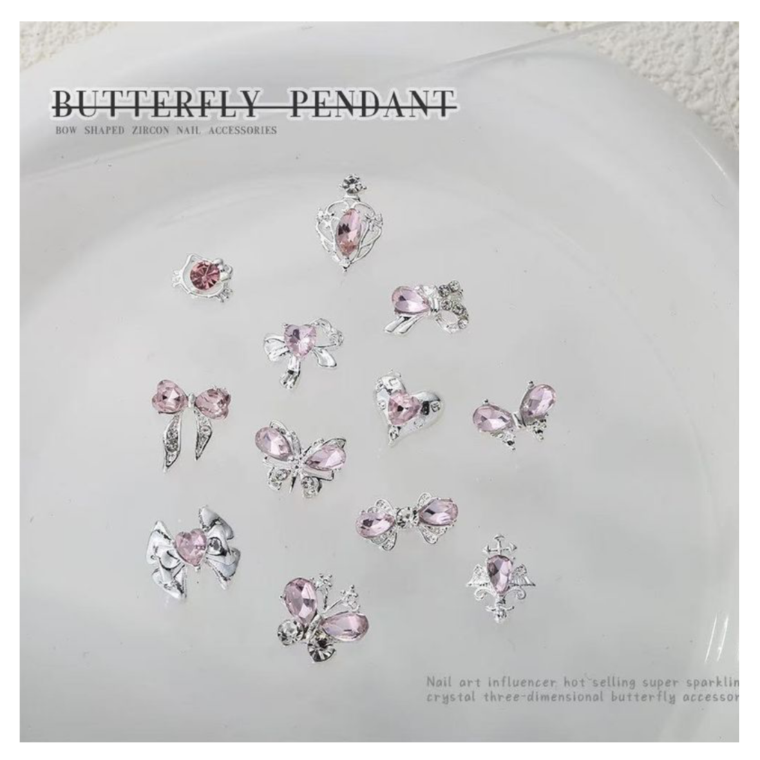 Pink Butterfly Alloy Rhinestone - 4 pcs