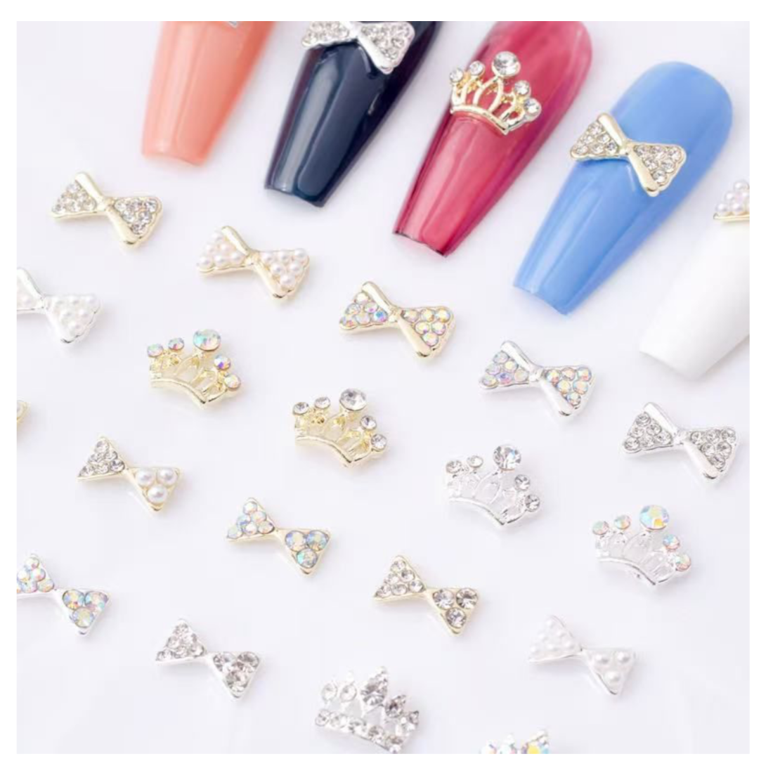 Crown Or Bow Alloy Nail Rhinstone - 5pcs