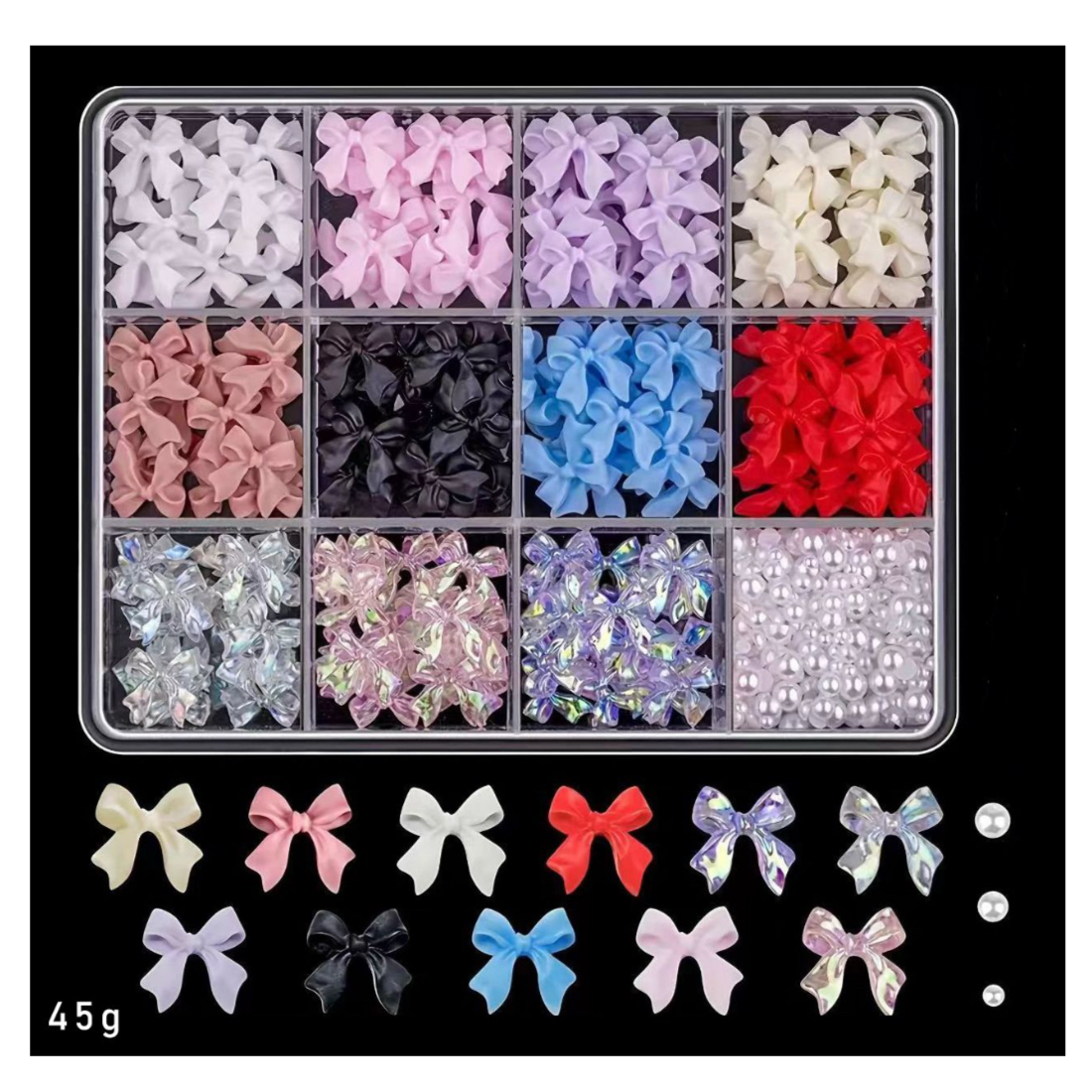 3D Bows Nail Charms Assorted Colours Mix Flatback Pearls