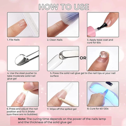 Solid Nail Tip Glue Gel + Remover Spray for press on Nails