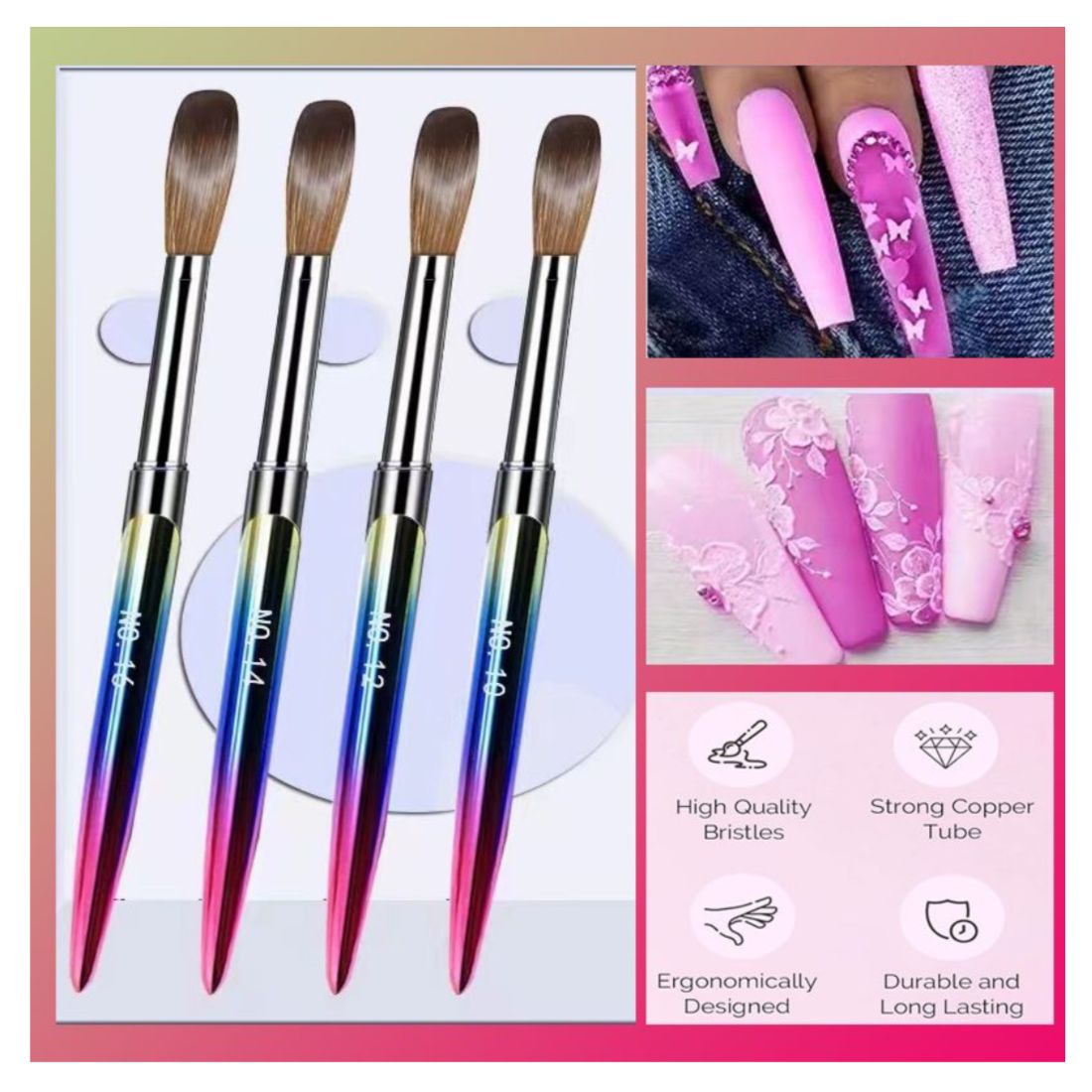 ACRYLIC NAIL BRUSH SET - 4 PCS