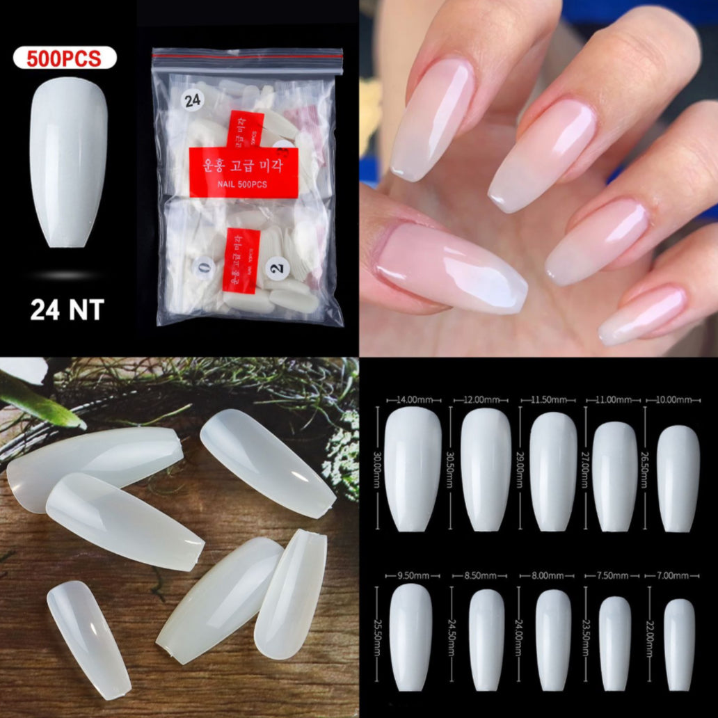 Coffin Full Cover Nail Tips - 500pcs Packet
