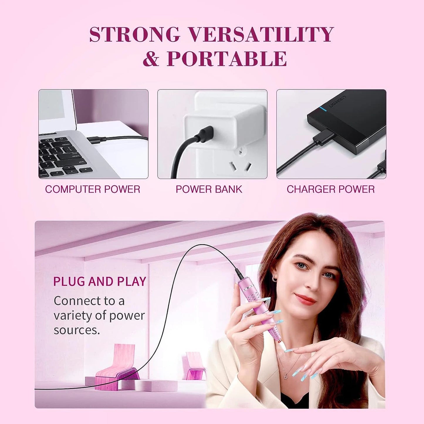 Black - Portable Hand Nail Drill