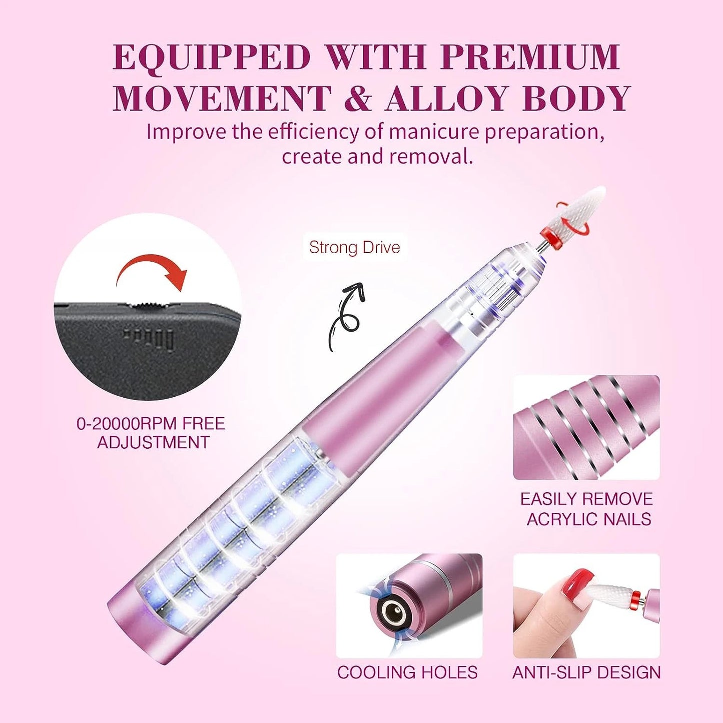 Black - Portable Hand Nail Drill