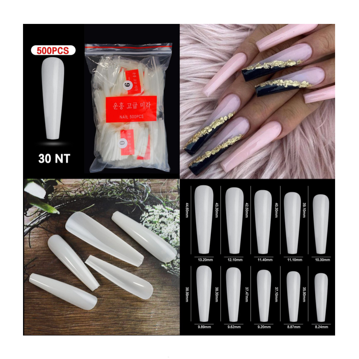 Coffin Full Cover Nail Tips - 500 pcs Bag