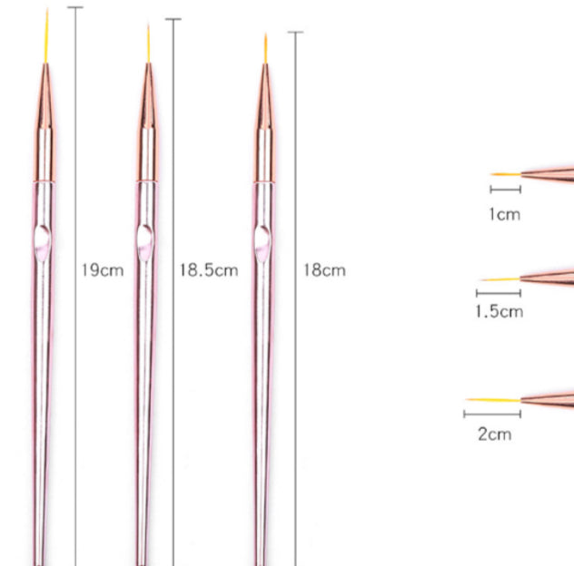 Rose Gold Nail Art Striping Brushes -3 pcs Set