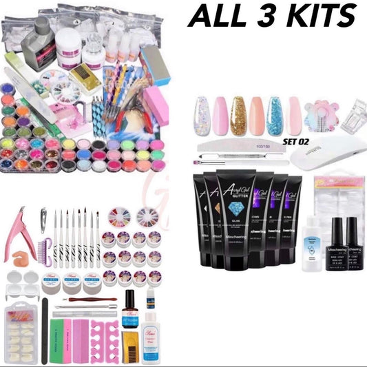 3 NAIL KIT COMBO SET - POLY GEL, ACRYLIC, GEL
