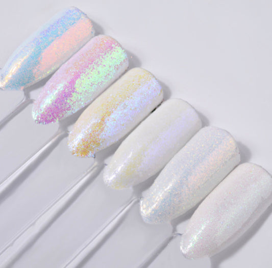White Fine Glitter Nail Set - 6 pcs