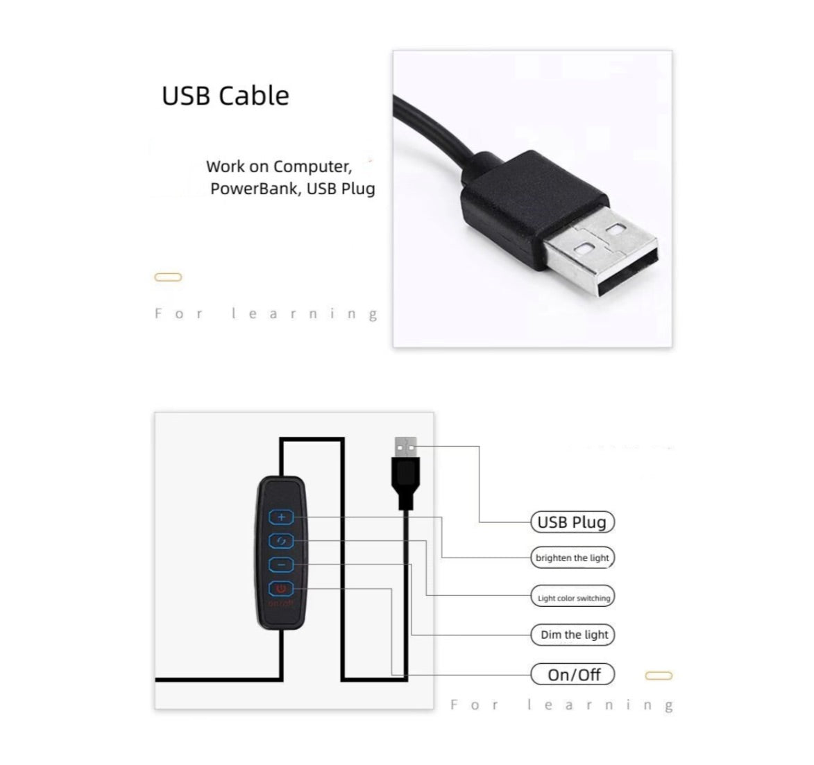 LED Desk Table Clip Lamp - 7W USB Cable