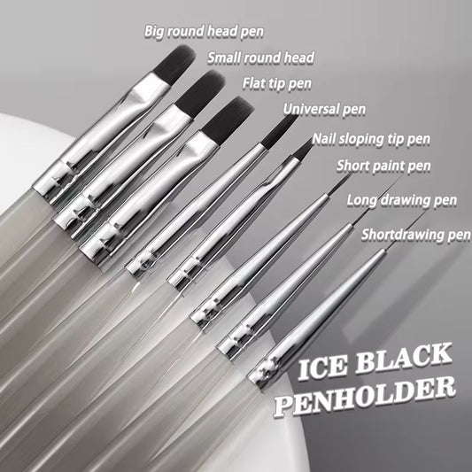 Ice Black Nail Manicure Brush Set - 8 pcs