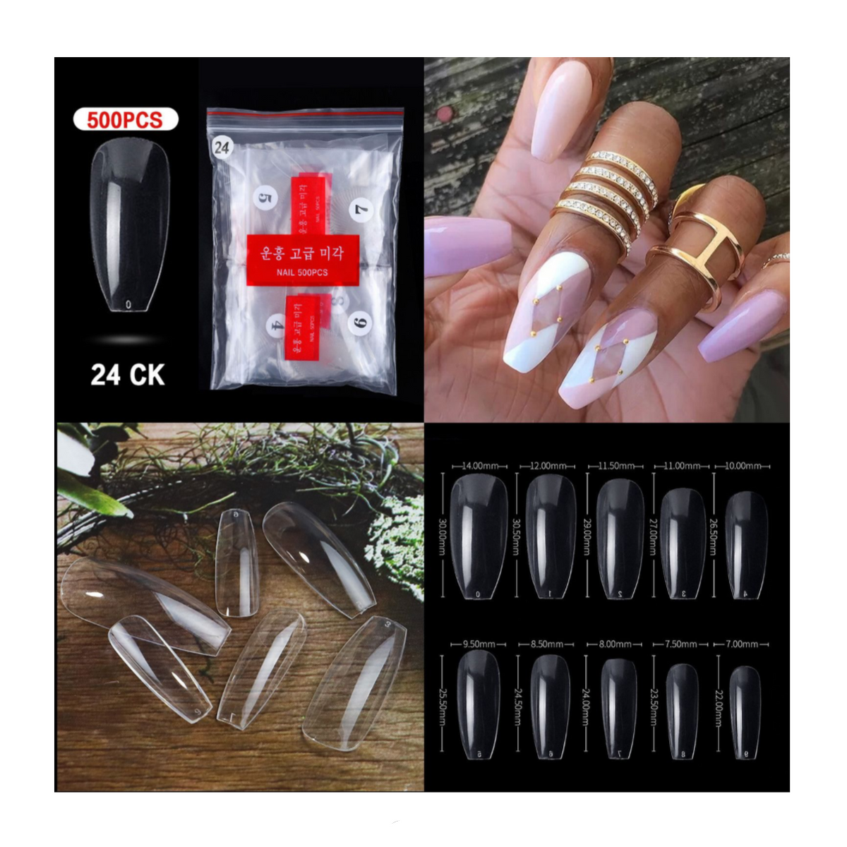 Coffin Full Cover Nail Tips - 500 pcs Bag