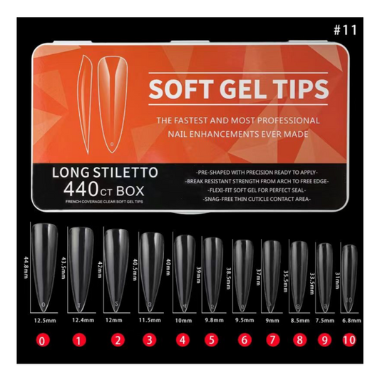 #11 - LONG STILETTO SOFT GEL NAIL TIPS - 440 PCS - CLEAR