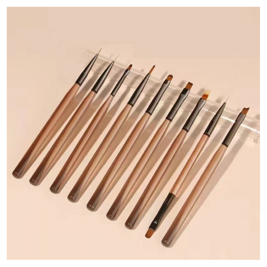 Brown Manicure Nail Brush Set - 9 pcs set