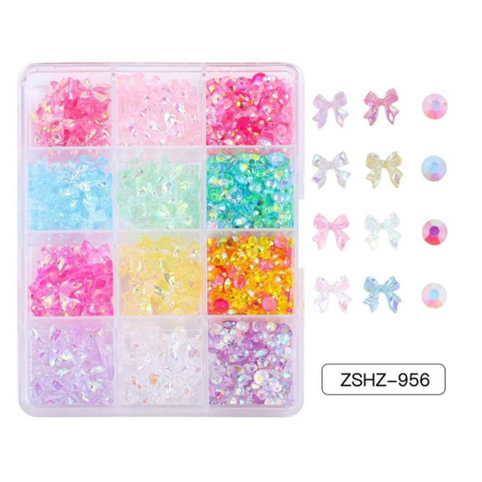 12 grids box Bows & Pearls Nail Decorations - ZSHZ-956