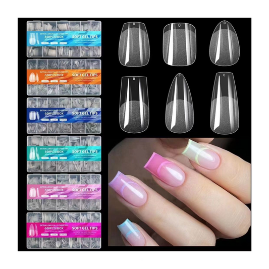 SHORT SOFT GEL NAIL TIPS FULL COVER - 600 PCS - CLEAR