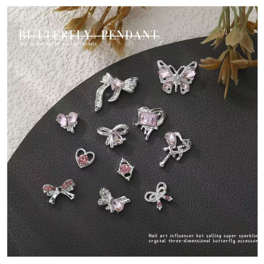 Pink Butterfly Alloy Rhinestone - 4 pcs