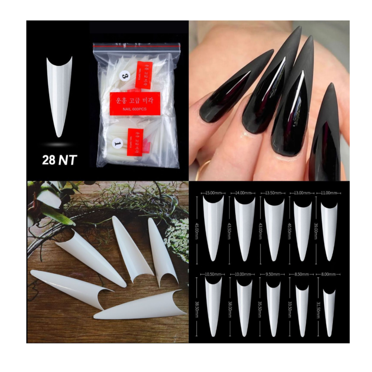 Stiletto Half Cover Nail Tips - 500 pcs Bag
