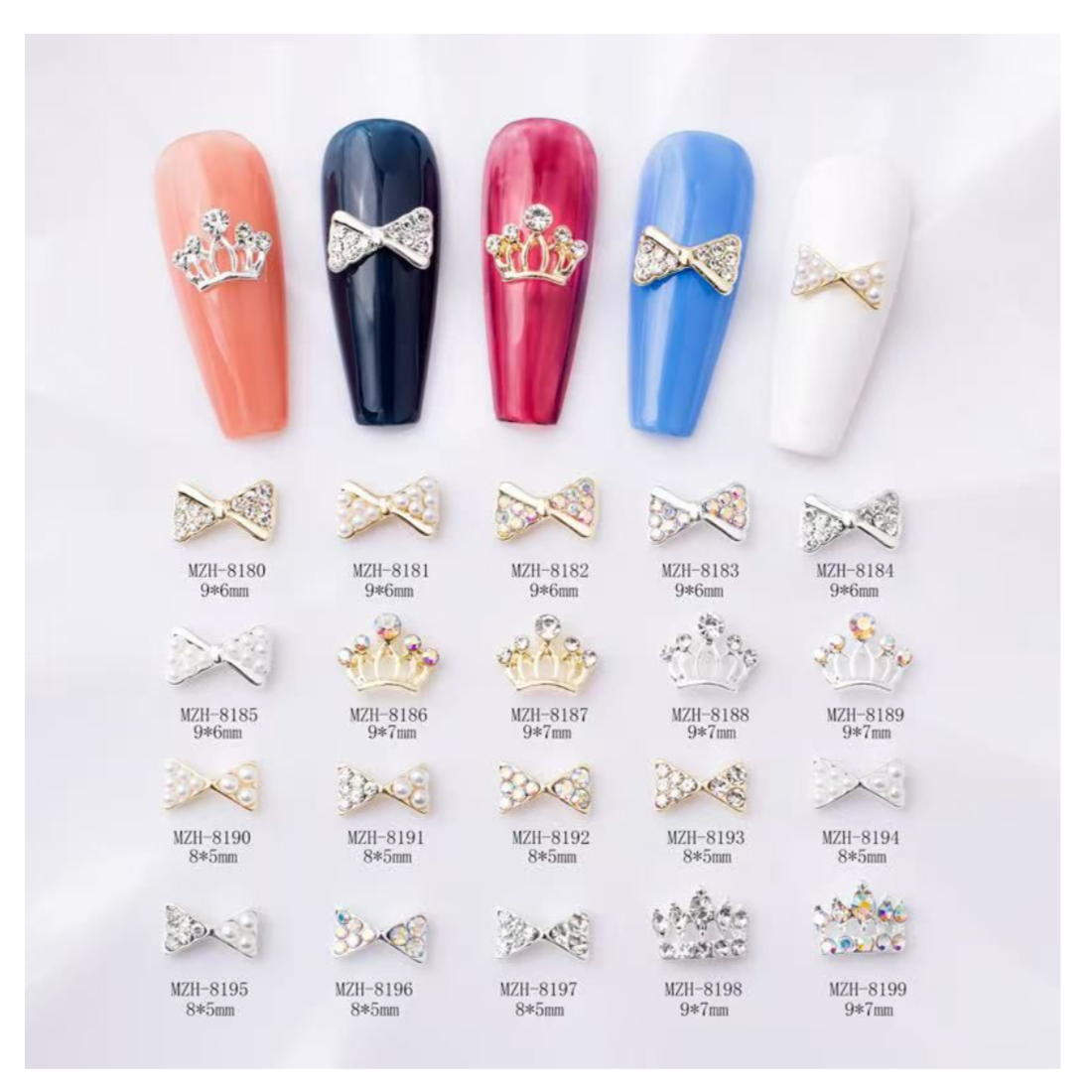 Crown Or Bow Alloy Nail Rhinstone - 5pcs