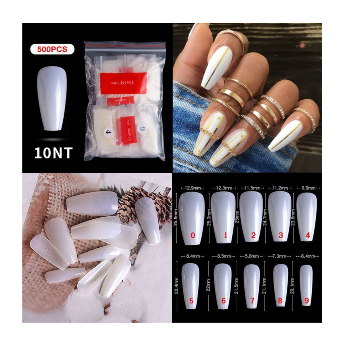 Full Coffin Cover Nail Tips - 500 pcs Bag