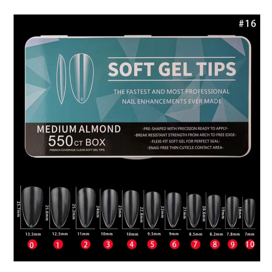 # 15 - MEDIUM ALMOND SOFT GEL NAIL TIPS - 550 PCS - CLEAR