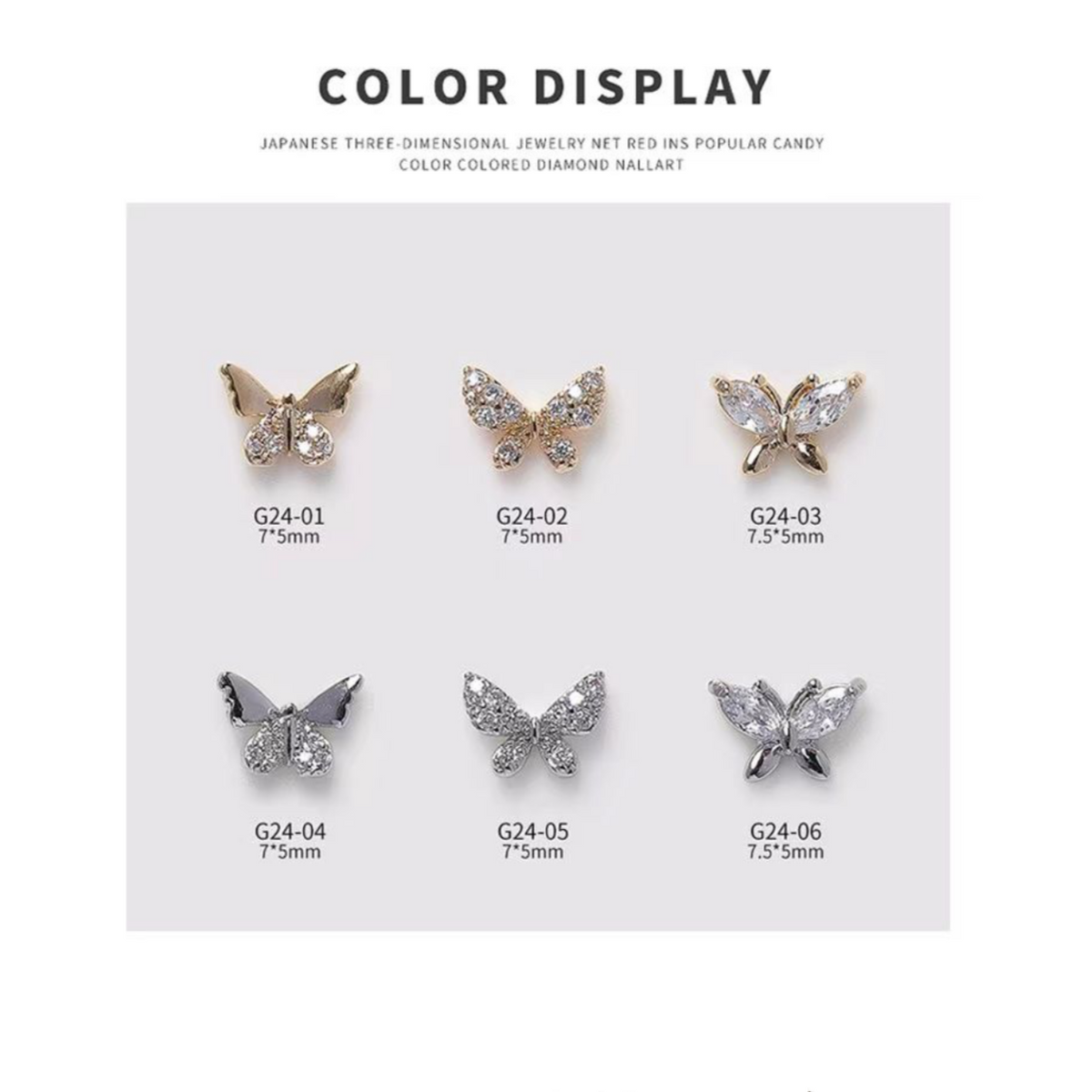 NAIL DECORATION BUTTERFLY RHINESTONES - 2 PCS