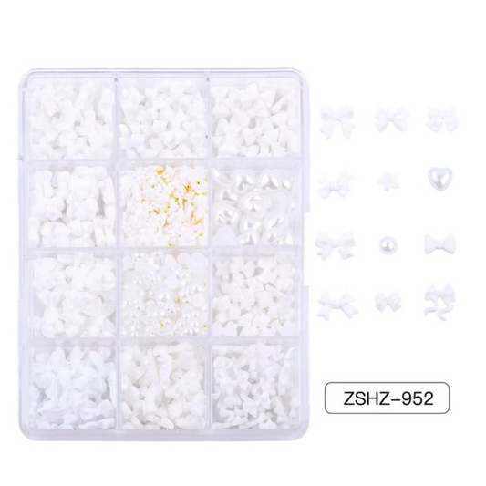 12 grids box Bows & Pearls Nail Decorations / ZSHZ-952