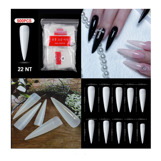 Stiletto Halfmoon Cover Nail Tip - 500 pcs Bag
