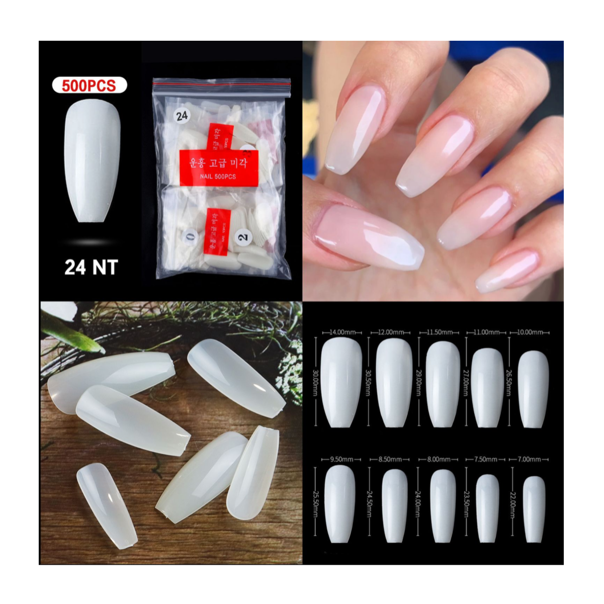 Coffin Full Cover Nail Tips - 500 pcs Bag