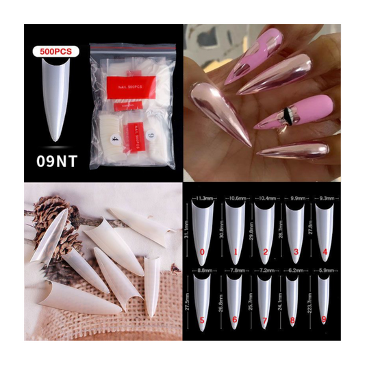 Stiletto Half Cover Nail Tips - 500 pcs Bag