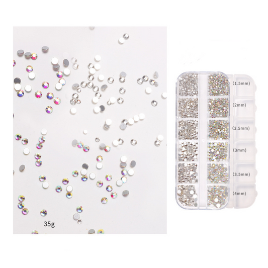 12 Grids Flat Bottom Silver + AB Rhinestone
