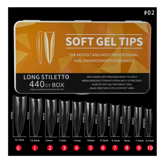 #2 - LONG STILETTO SOFT GEL NAIL TIPS - 440 PCS - CLEAR