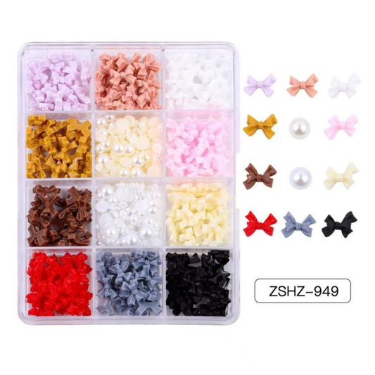 12 grids box Bows & Pearls Nail Decorations - ZSHZ-949
