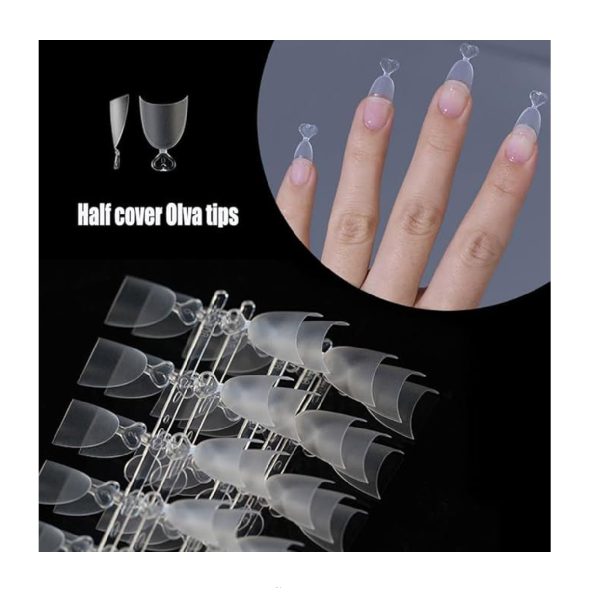 HALF COVER OVAL NAIL TIPS - CLEAR MATT - 300 PCS