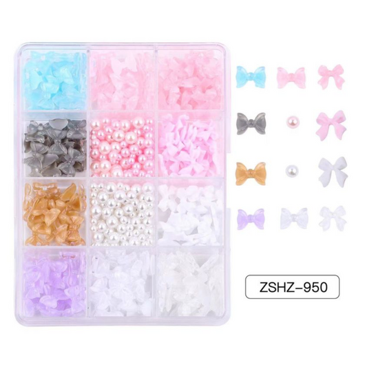 12 grids box Bows & Pearls Nail Decorations - ZSHZ-950