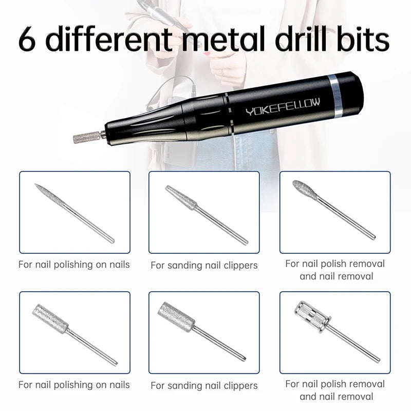 Silver - Portable Rechargeable Cordless Nail Drill Machine
