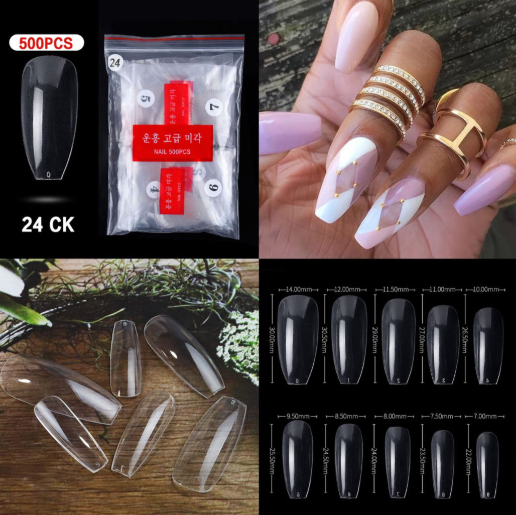 Coffin Full Cover Nail Tips - 500pcs Packet