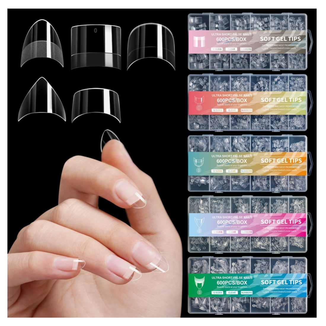 Extra Short Half Cover Soft Gel Nail Clear Tips - 600pcs