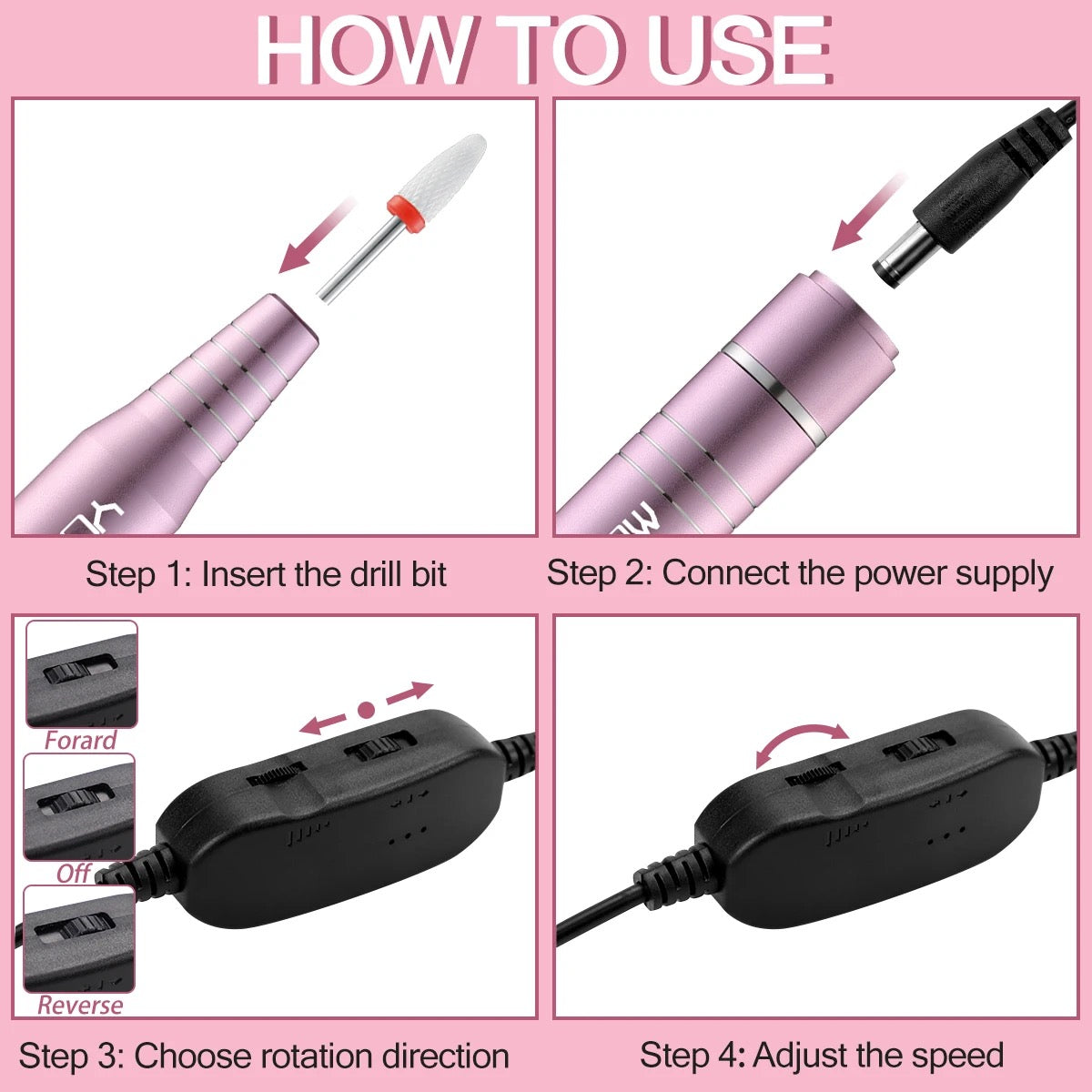 Black - Portable Hand Nail Drill