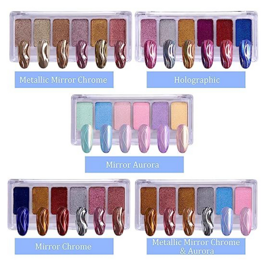 6 Colors Solid Nail Chrome Powder Palette