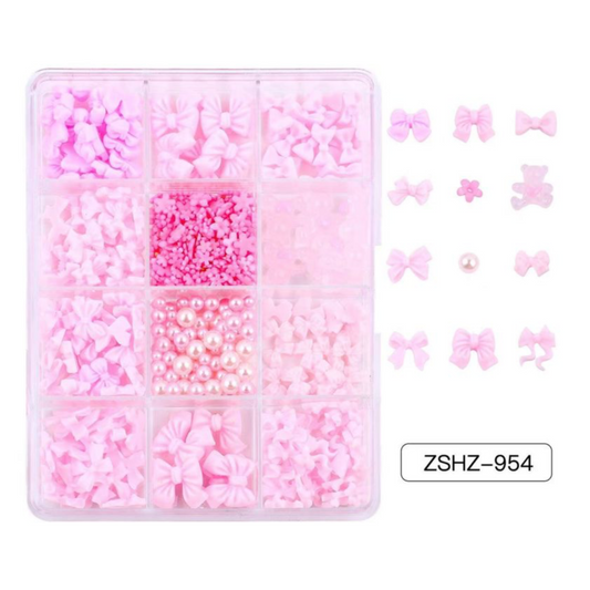 12 grids box Bows & Pearls Nail Decorations- ZSHZ-954