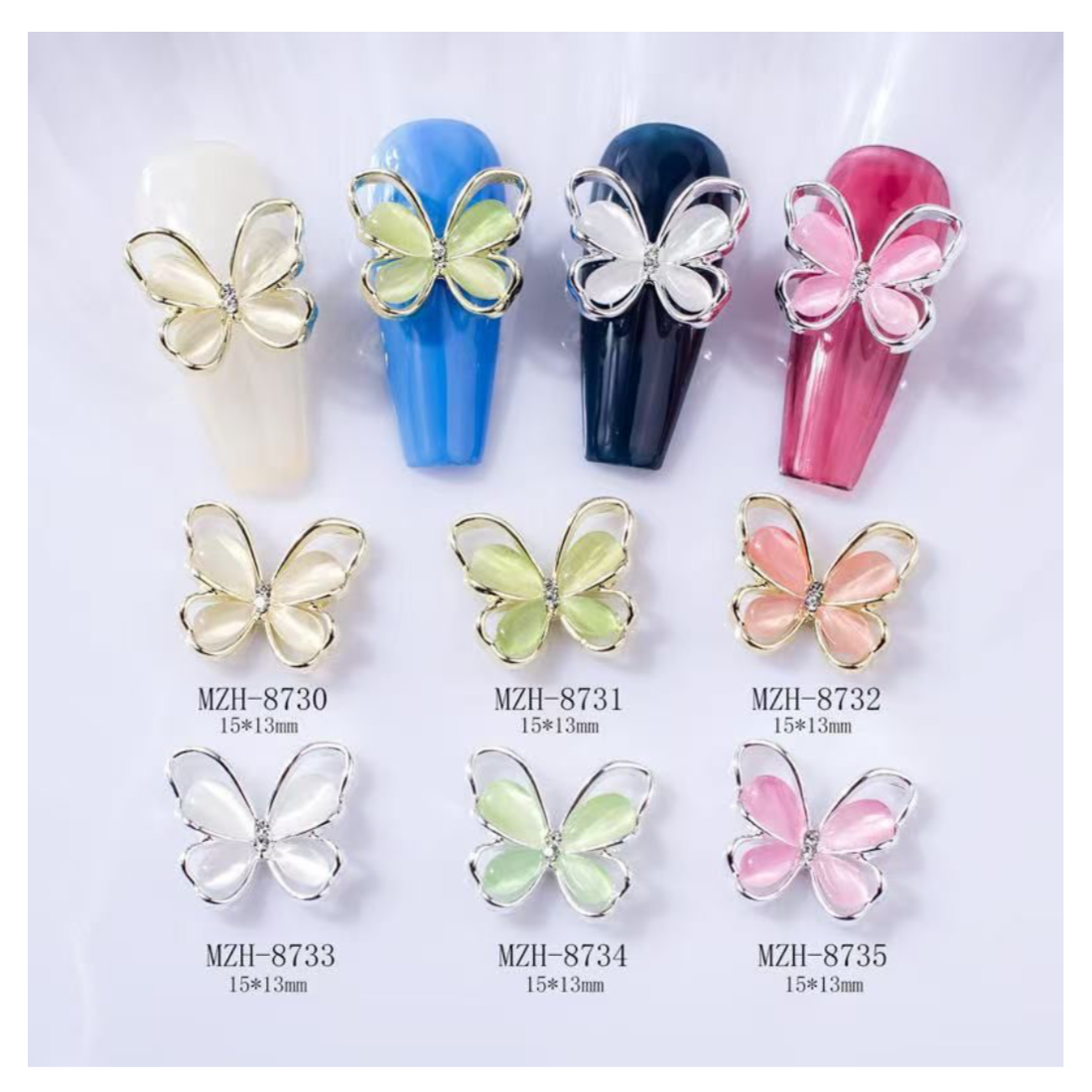 Metal stone Alloy Butterfly Nail Jewellery- 5 pcs